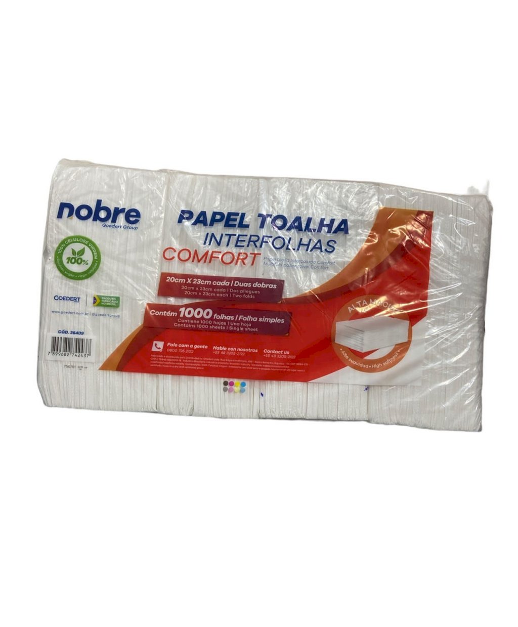 4349 - Papel toalha interfolha c/1000fls. 20x23cm. 2D (celulose virgem) Comfort - Nobre
