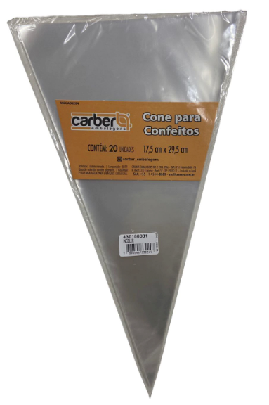 996 - SACO CONE INCOLOR 17,5X29,5cm C/20un PP - PC/CROMUS