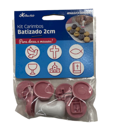 4384 - KIT CARIMBOS BATIZADO ROSA BEBE 2 cm - BLUESTAR