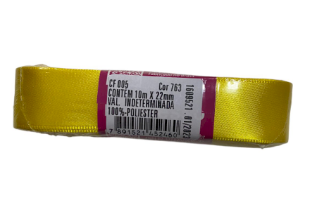 1690 - FITA CETIM 22mm COR 763 AMARELO GEMA 10mts - FITAS PROGRESSO