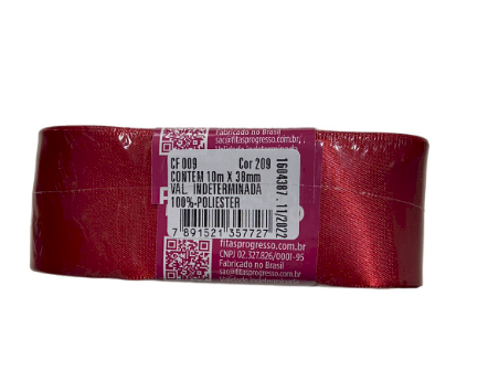1695 - FITA CETIM 38mm COR 209 VERMELHO C/10mts - FITAS PROGRESSO