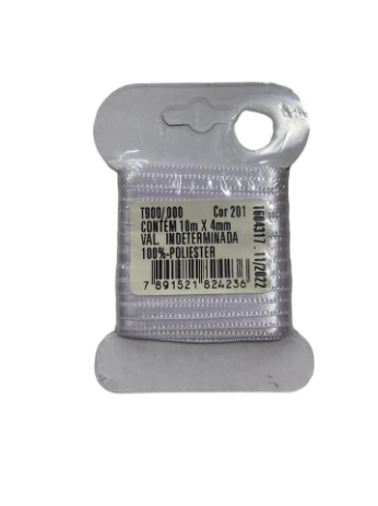 4557 - FITA CETIM DUPLO 4mm COR 201 BRANCO C/ 10mts - FITAS PROGRESSO