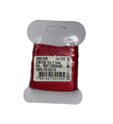 4559 - FITA CETIM DUPLO 4mm COR 209 VERMELHO C/ 10mts - FITAS PROGRESSO
