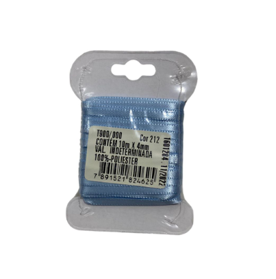 4560 - FITA CETIM DUPLO 4mm COR 212 AZUL BEBE C/ 10mts - FITAS PROGRESSO