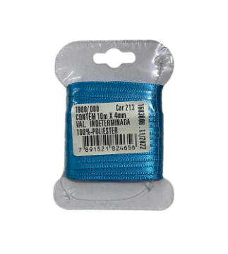 4561 - FITA CETIM DUPLO 4mm COR 213 AZUL TURQUESA C/ 10mts - FITAS PROGRESSO