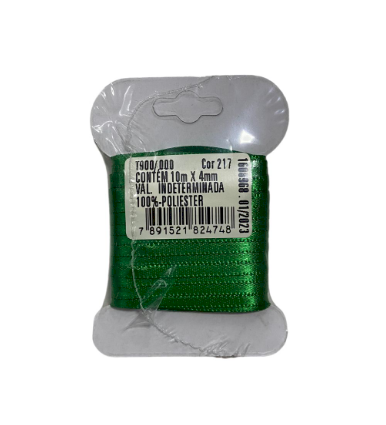 4564 - FITA CETIM DUPLO 4mm COR 217 VERDE BANDEIRA C/10mts - FITAS PROGRESSO