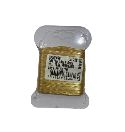 4566 - FITA CETIM DUPLO 4mm COR 228 OURO C/ 10mts - FITAS PROGRESSO