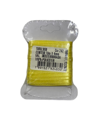 4568 - FITA CETIM DUPLO 4mm COR 242 AMARELO CANÁRIO C/ 10mts - FITAS PROGRESSO