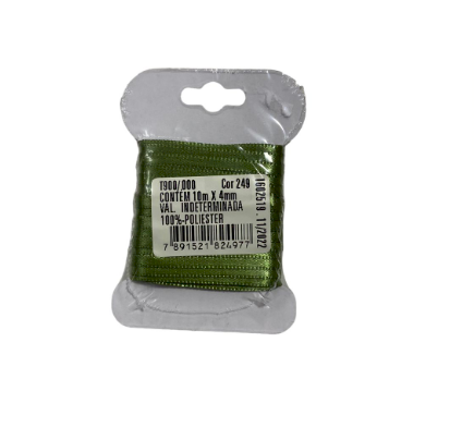 4570 - FITA CETIM DUPLO 4mm COR 249 VERDE MILITAR C/ 10mts - FITAS PROGRESSO