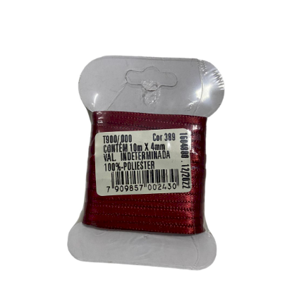 4575 - FITA CETIM DUPLO 4mm COR 389 VINHO C/ 10mts - FITAS PROGRESSO