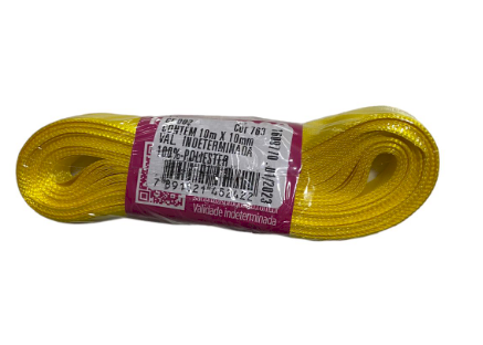 4595 - FITA CETIM 10mm COR 763 AMARELO GEMA 10mts - FITAS PROGRESSO