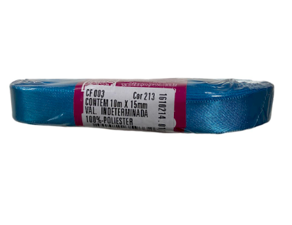 4597 - FITA CETIM 15 mm COR 213 AZUL TURQUESA C/10mts - FITAS PROGRESSO