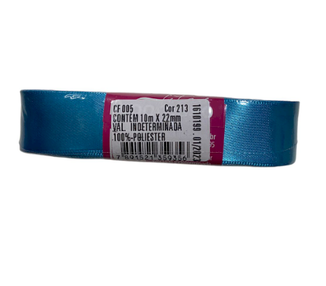 4606 - FITA CETIM 22mm COR 213 AZUL TURQUESA 10mts - FITAS PROGRESSO
