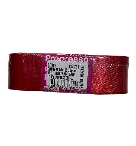 4618 - FITA CETIM 30mm COR 209 VERMELHO 10mts - FITAS PROGRESSO