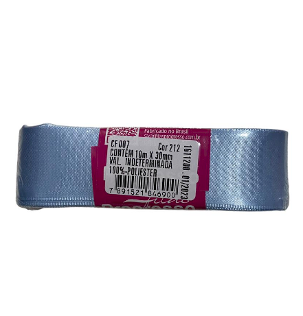 4619 - FITA CETIM 30mm COR 212 AZUL BEBÊ 10mts - FITAS PROGRESSO