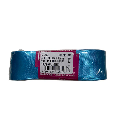 4620 - FITA CETIM 30mm COR 213 AZUL TURQUESA 10mts - FITAS PROGRESSO