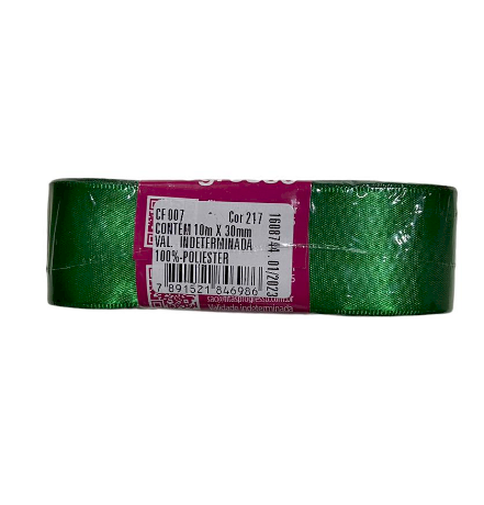 4622 - FITA CETIM 30mm COR 217 VERDE BANDEIRA 10mts - FITAS PROGRESSO
