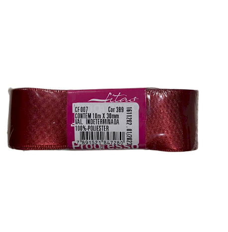4631 - FITA CETIM 30mm COR 389 VINHO 10mts - FITAS PROGRESSO