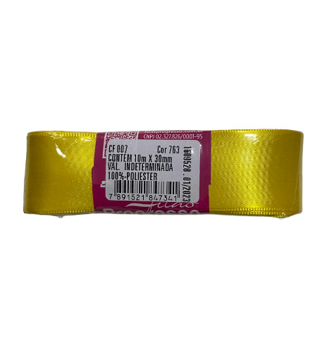 4632 - FITA CETIM 30mm COR 763 AMARELO GEMA 10mts - FITAS PROGRESSO