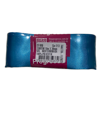 4634 - FITA CETIM 38mm COR 213 AZUL TURQUESA C/10mts - FITAS PROGRESSO