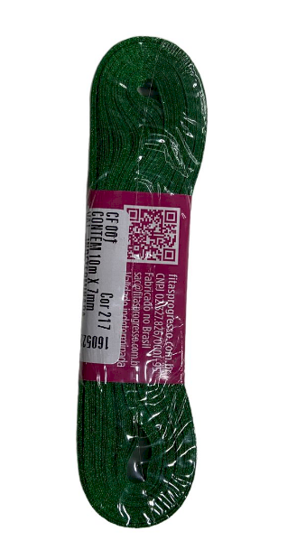 4550 - FITA CETIM 7mm COR 217 VERDE BANDEIRA C/ 10mts - FITAS PROGRESSO