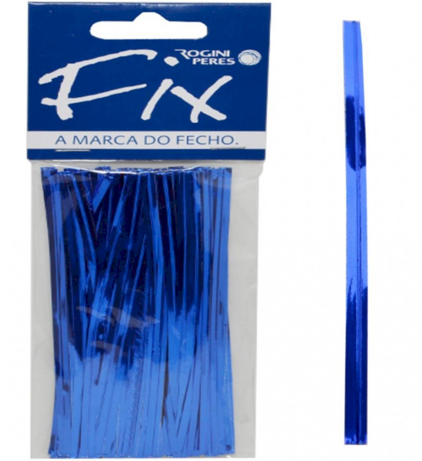 4527 - FECHO FIX ARAME PLASTICO ENCARTELADO BRILHANTE AZUL 11cm c/ 100un - ROGINI PERES