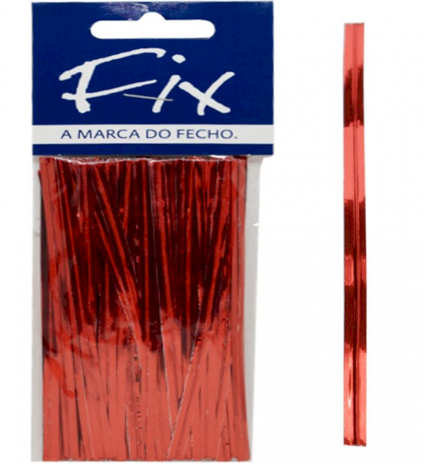 4525 - FECHO FIX ARAME PLASTICO ENCARTELADO BRILHANTE VERMELHO 11cm C/ 100un - ROGINI PERES