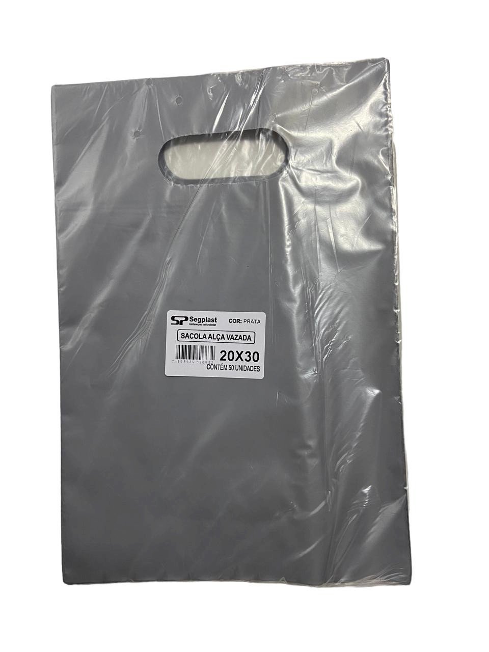 4653 - SACOLA  ALÇA VAZADA PRATA 20X30 C/50un - SEGPLAST