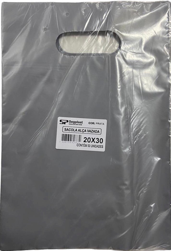 4655 - SACOLA  ALÇA VAZADA PRATA 30X40 C/50un - SEGPLAST