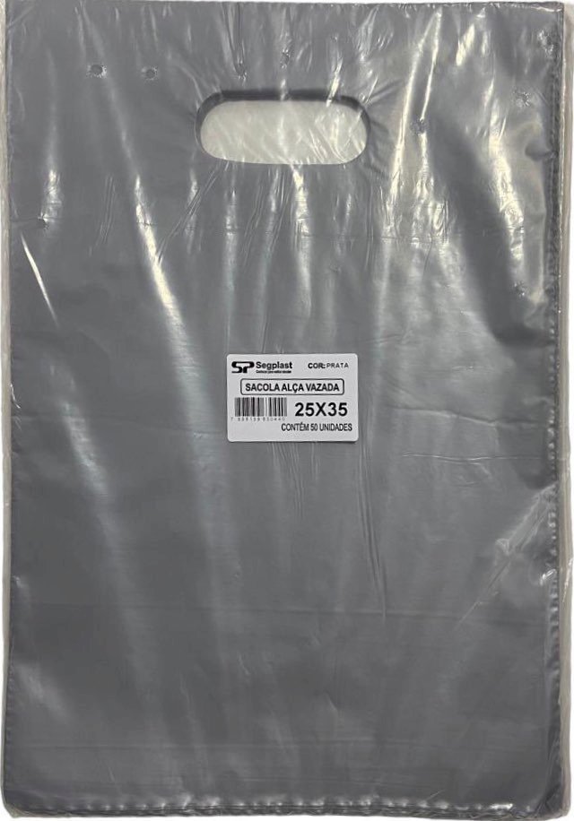 4654 - SACOLA ALÇA VAZADA PRATA 25X35 C/50un (BOCA DE PALHAÇO) - SEGPLAST