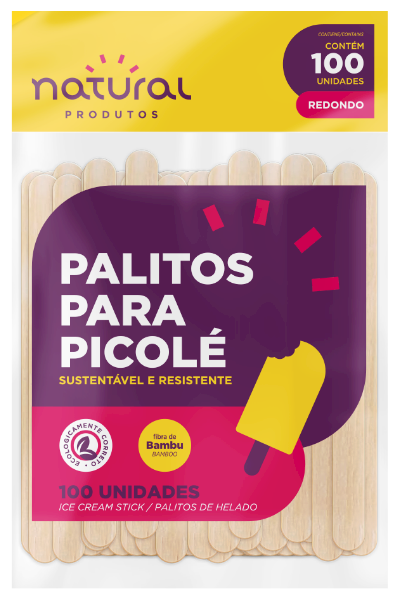 4696 - PALITO PICOLÉ DE BAMBU REDONDO C/100un - NATURAL PRODUTOS