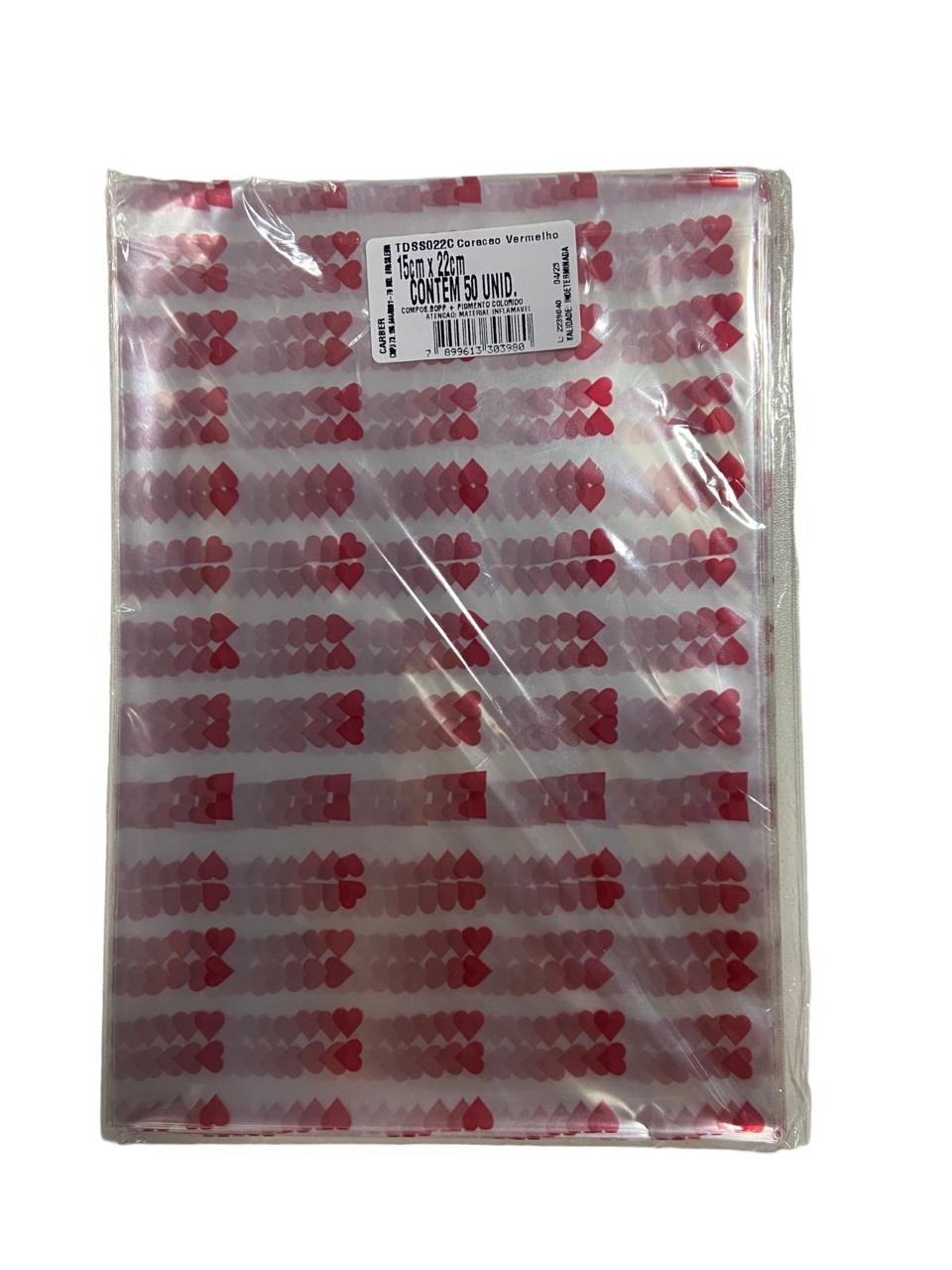 4733 - SACO DECORADO CORAÇÃO VERMELHO 15x22 C/50un - PC/CROMUS