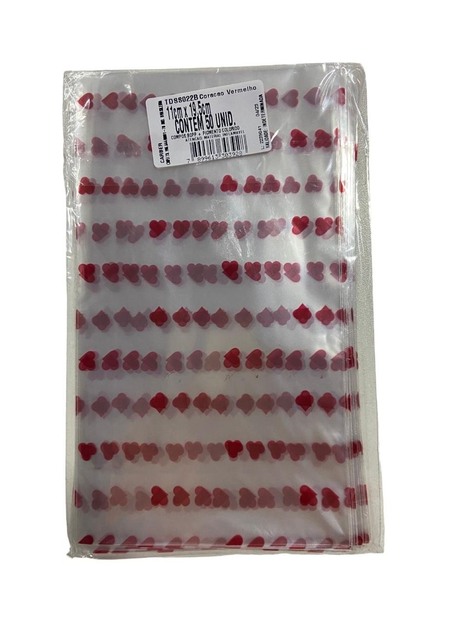 4743 - SACO DECORADO CORAÇÃO VERMELHO 11x19,5 C/50un - PC/CROMUS