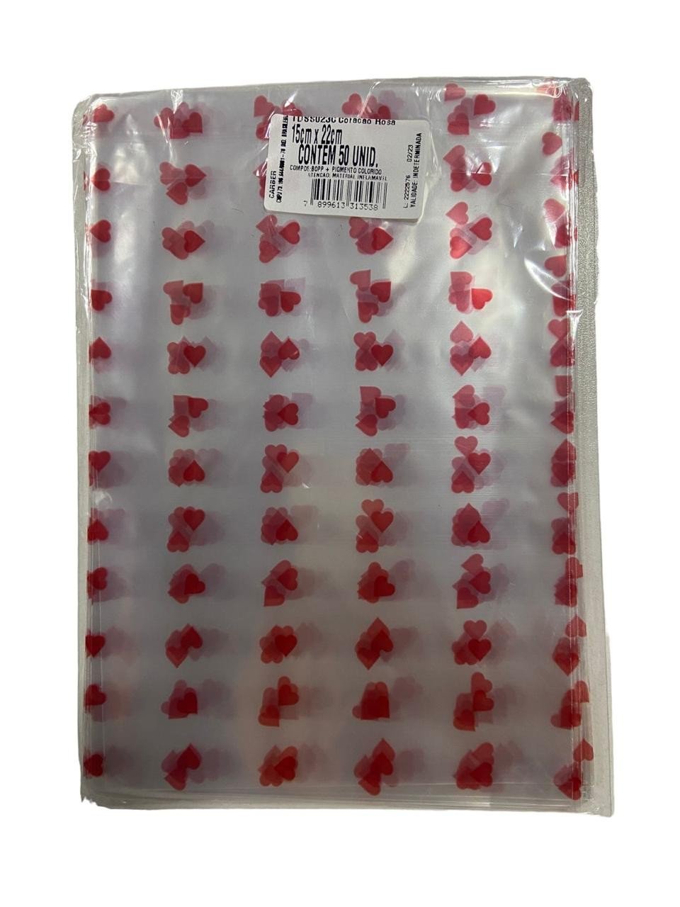 4735 - SACO DECORADO CORAÇÃO ROSA 15x22 C/50un - PC/CROMUS