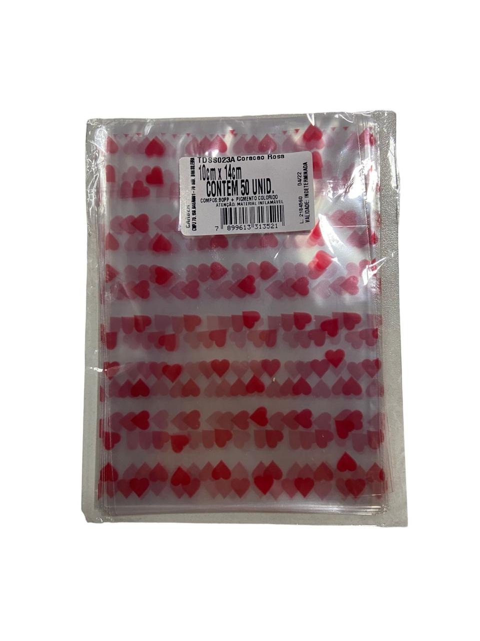 4744 - SACO DECORADO CORAÇÃO ROSA 10x14 C/50un - PC/CROMUS