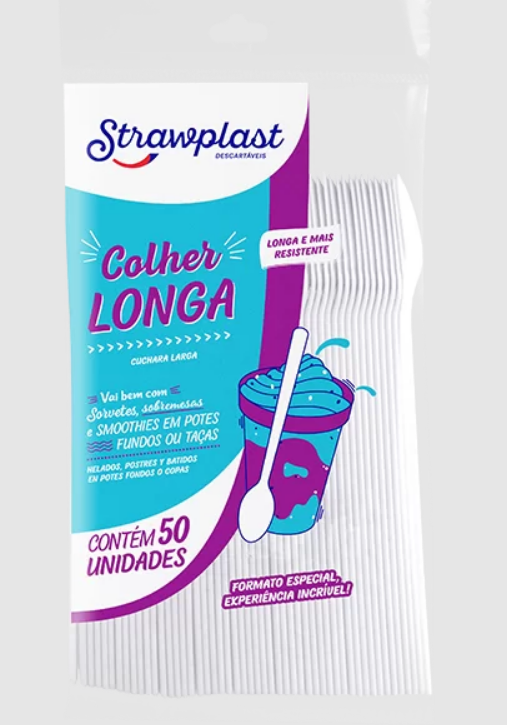3129 - COLHER LONGA BRANCA C/50un - STRAWPLAST