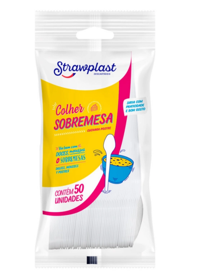 371 - COLHER SOBREMESA BRANCA C/50un PS - STRAWPLAST