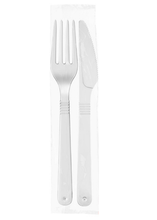 3132 - KIT SACHE GARFO E FACA FORTE BRANCO GRANEL C/ 250un - STRAWPLAST