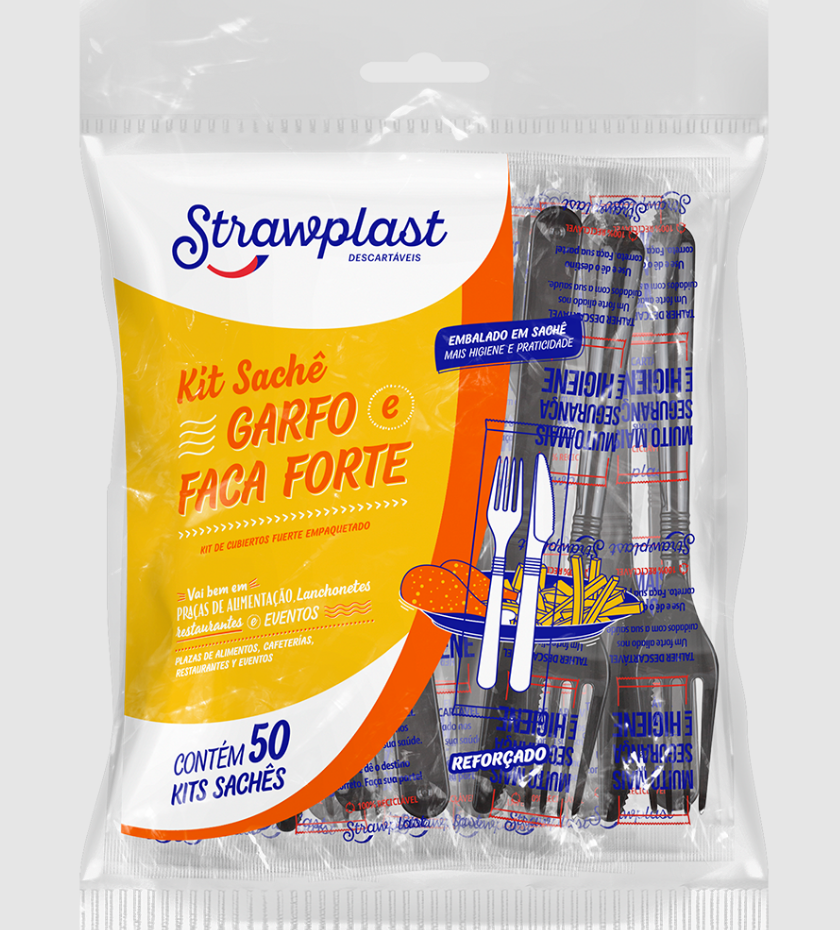 3560 - KIT SACHE GARFO E FACA FORTE PRETO C/50 CJ - STRAWPLAST