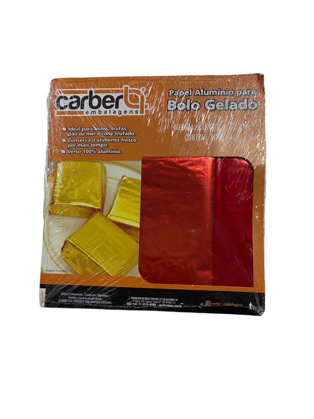 4797 - PAPEL ALUMINIO PARA BOLO GELADO VERMELHO 20x22cm C/100un - PC/CROMUS