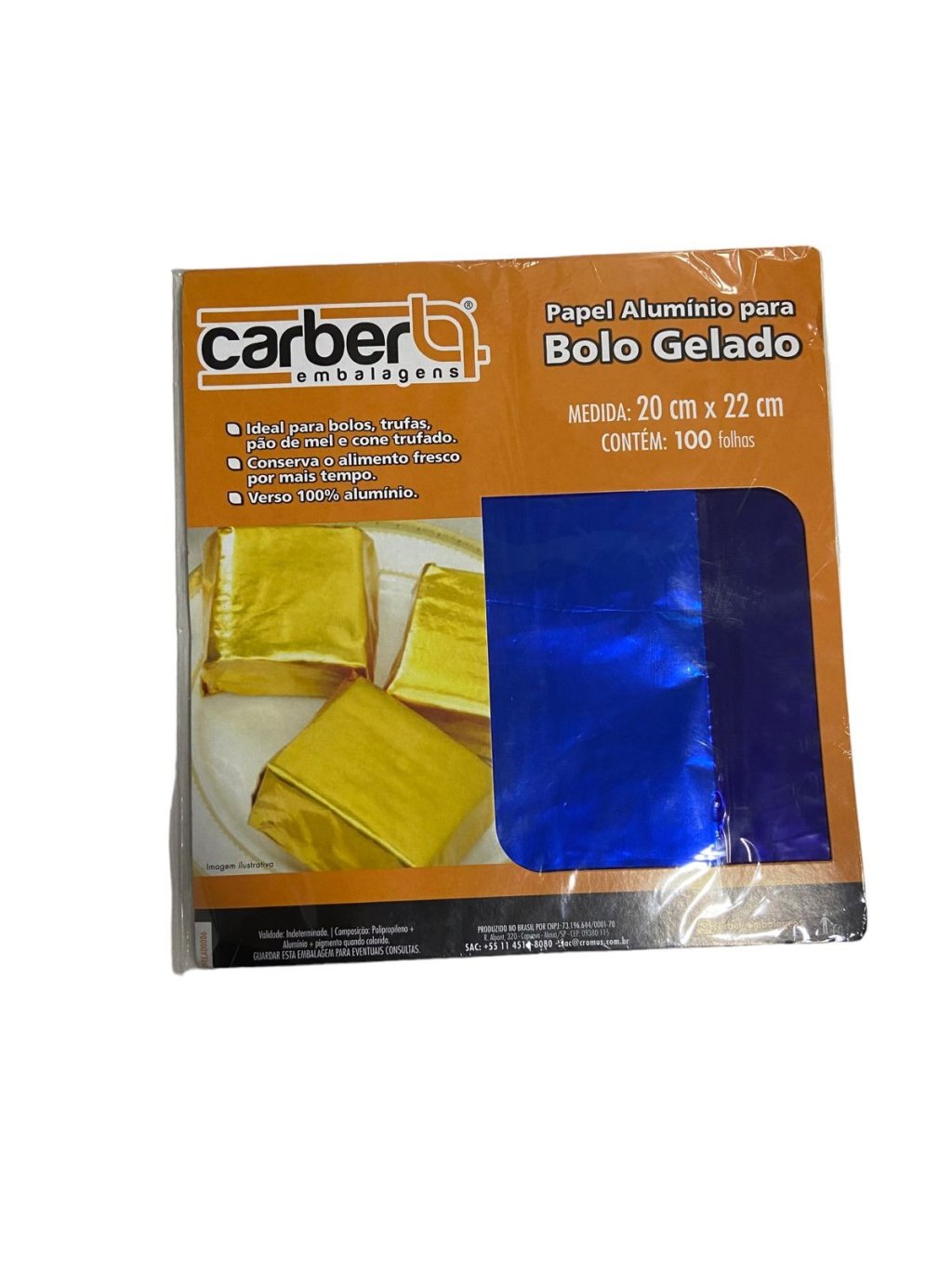 4798 - PAPEL ALUMINIO PARA BOLO GELADO  AZUL ESCURO 20x22cm C/100un - PC/CROMUS