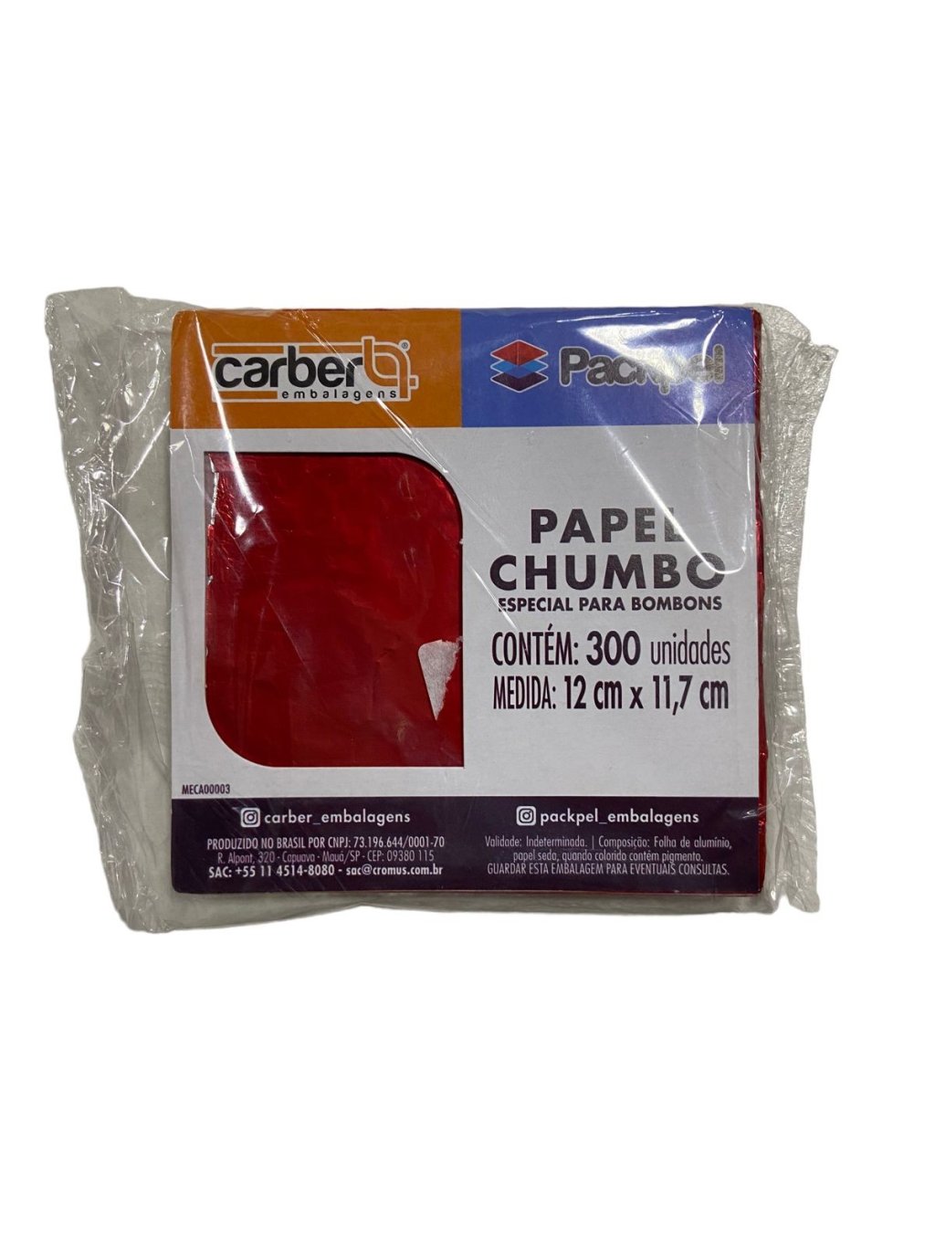 4808 - PAPEL ALUMINIO CHUMBO VERMELHO 12x11,8cm C/300un - PC/CROMUS