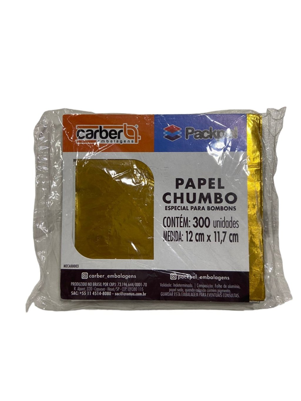 4806 - PAPEL ALUMINIO CHUMBO OURO BRILHANTE 12x11,8cm C/300un - PC/CROMUS