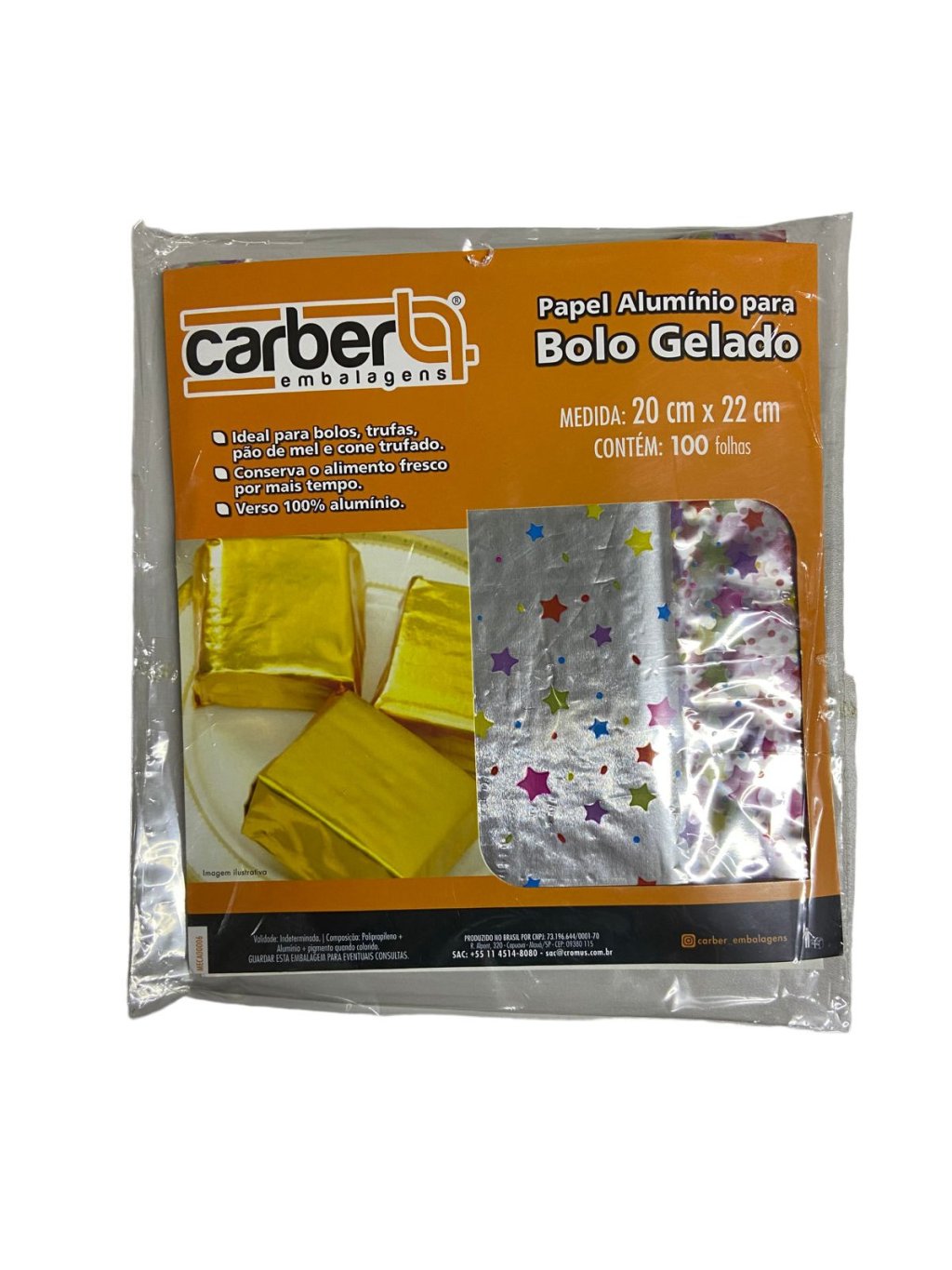 4903 - PAPEL ALUMINIO PARA BOLO ESTRELINHAS COLORIDAS 20x22 C/100un - PC/CROMUS