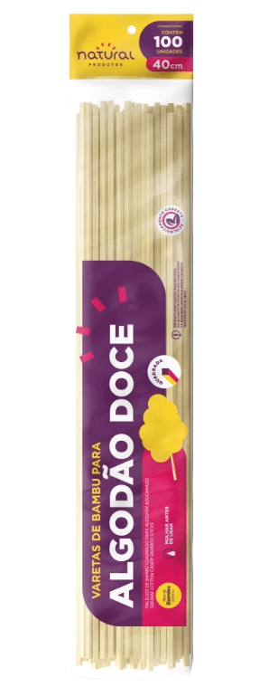5157 - VARETA DE BAMBU QUADRADA PARA ALGODÃO DOCE 40cm C/100un - NATURAL PRODUTOS