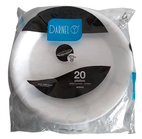 5166 - PRATO RASO EPS ISOPOR 26cm BRANCO C/20un - DARNEL