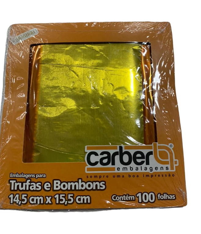 986 - EMBALAGEM TRUFA LISO OURO BRILHANTE 14,5x15,5cm C/100un - PC/CROMUS