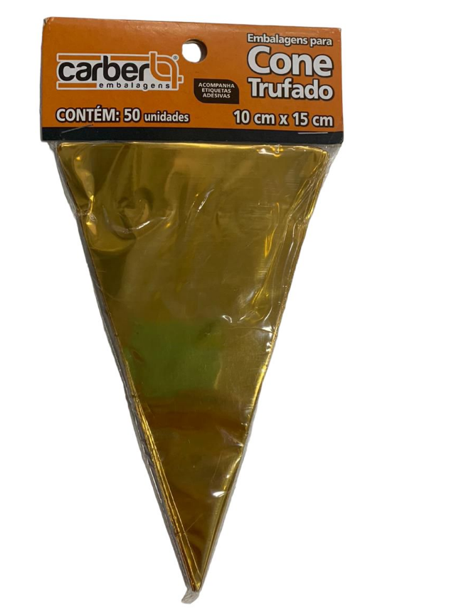 5285 - SACO CONE TRUFADO LISO OURO 10x15cm C/50un - PC/CROMUS