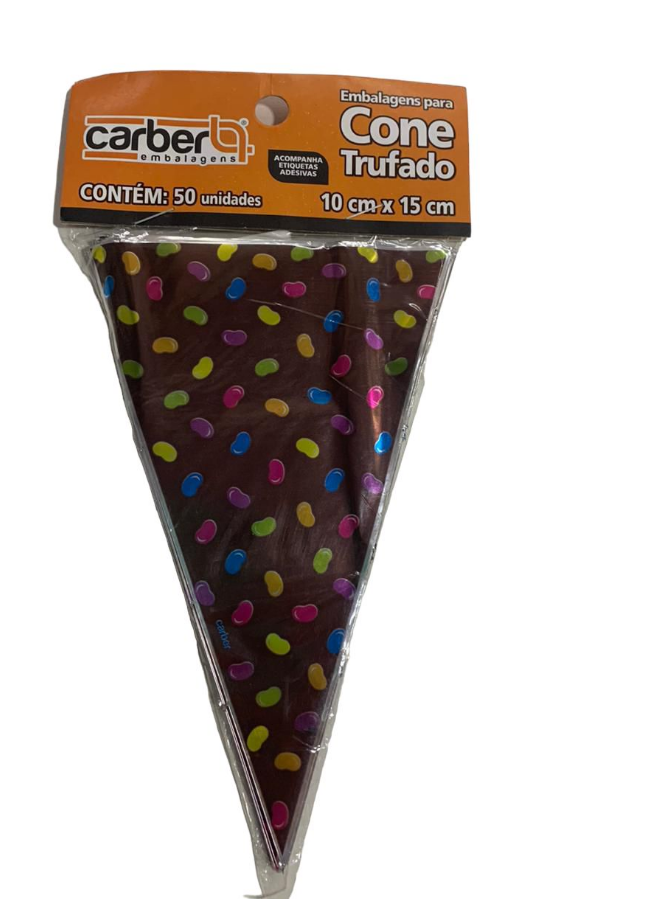 5286 - SACO CONE TRUFADO CONFEITOS MARROM 10x15cm C/50un - PC/CROMUS