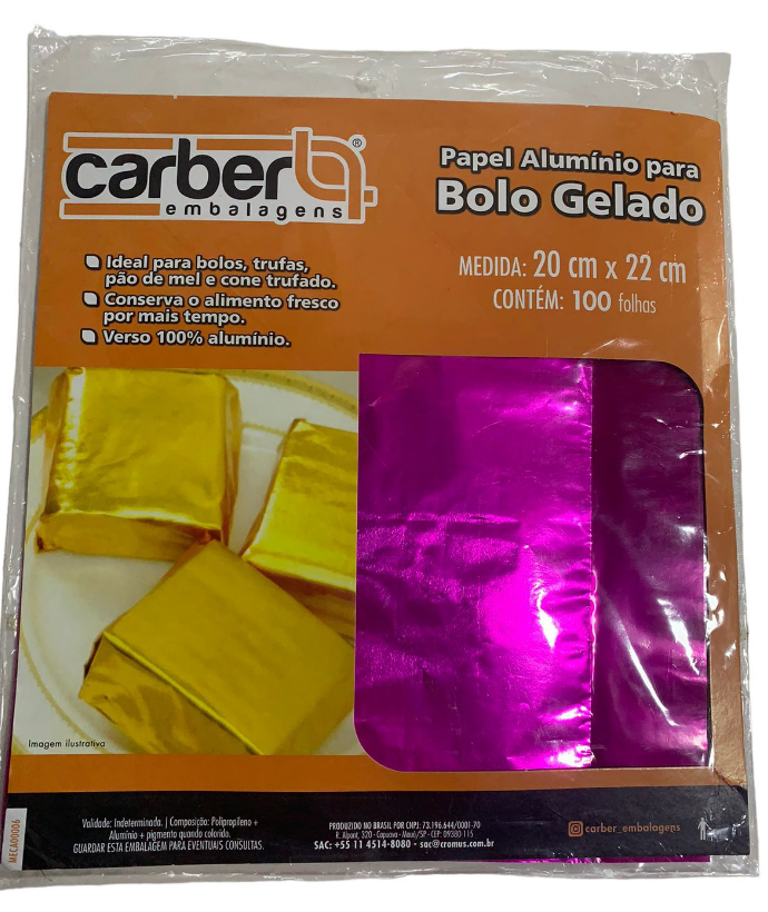 4902 - PAPEL ALUMINIO PARA BOLO PINK 20x22 C/100un - PC/CROMUS